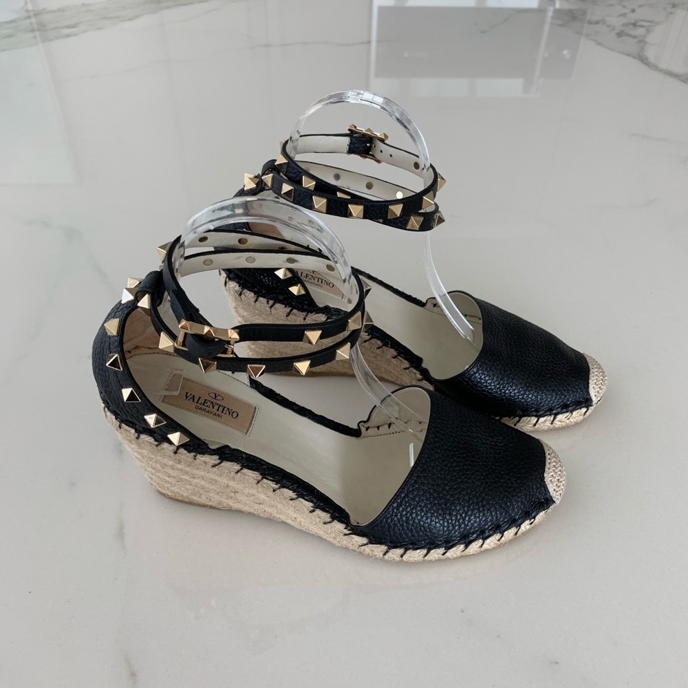 SOLD Valentino Rockstud Leather Wedge Espadrille - Picture 3 of 8